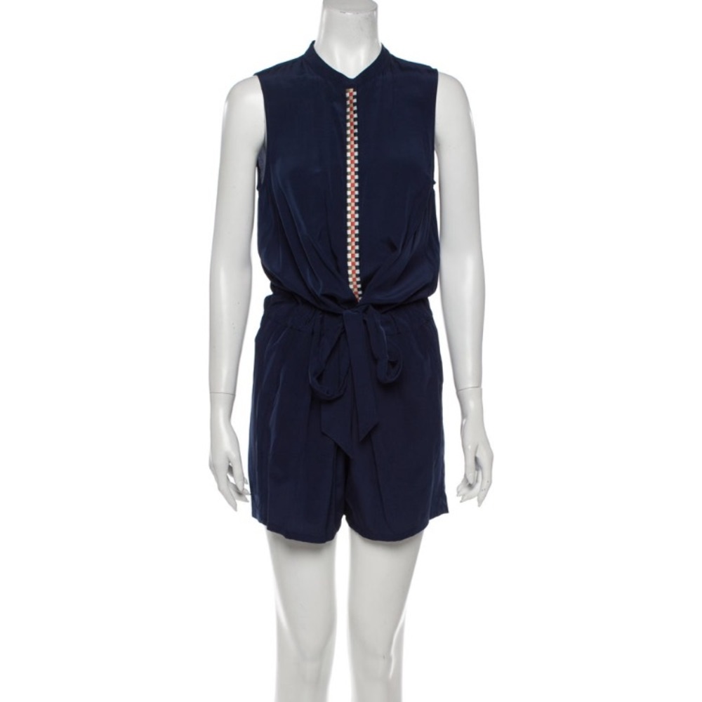Tory Burch Navy Silk Mock-neck Romper.